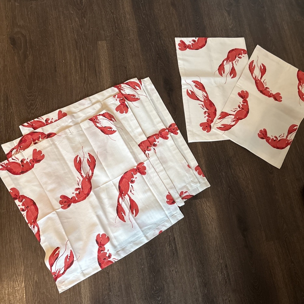 Kate Spade Lobster Fete Cotton 4 Napkins 2 Placements MINT New England Summer